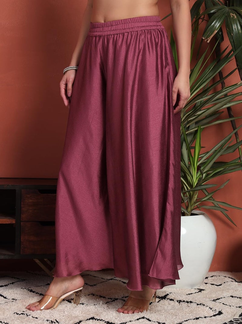 SHOPPING QUEEN Women's Silk Blend Embroidered Kurta and Palazzo Set (A588_Old Mauve_XL) - Image 5
