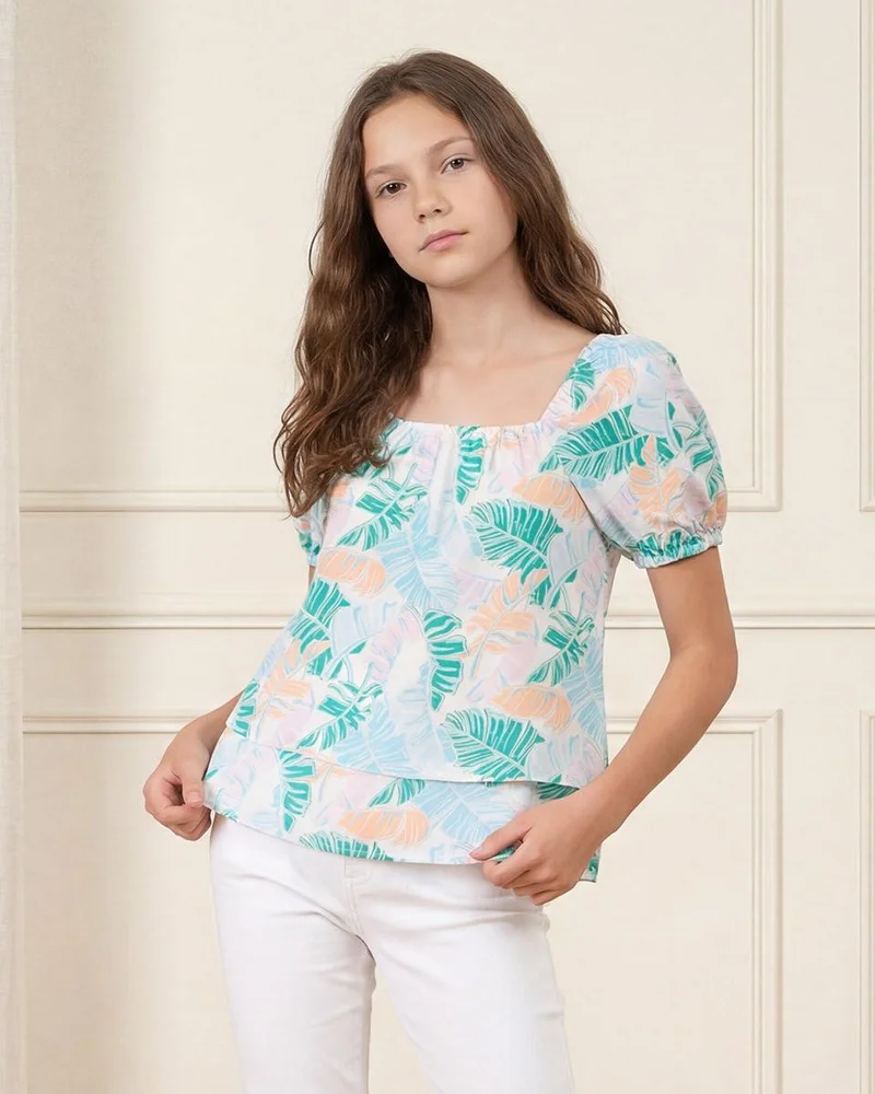 Redtag Senior Girls Baby Blue And Lilac Sleeveless Casual Blouse