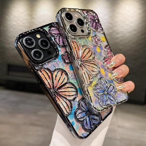 mobistyle Designed for iPhone 14 Plus Cover| Electroplating TPU Bling Colourful 3D Floral Camera Protection Back Cover Case for Girls & Women (Black Electroplating Flowers) - Image 4