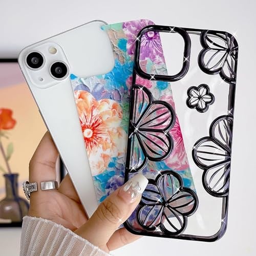 mobistyle Designed for iPhone 14 Plus Cover| Electroplating TPU Bling Colourful 3D Floral Camera Protection Back Cover Case for Girls & Women (Black Electroplating Flowers) - Image 3