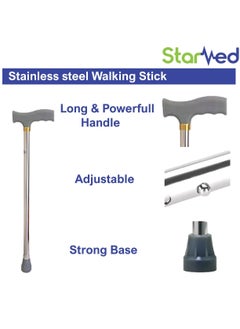 STARMED StarMed Stainless Steel Walking Stick, Long & powerful handle, Adjustable, Strong base, walking stick  - Image 2