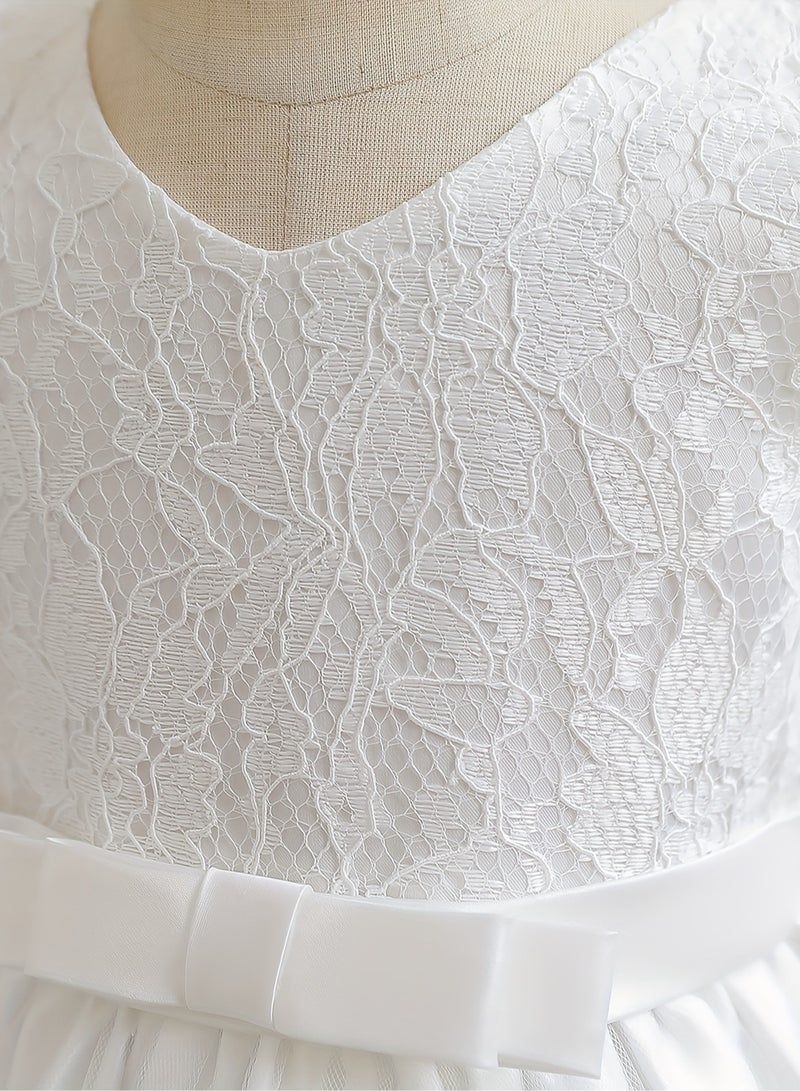 Baby Girl Princess Dress – Sleeveless Lace Tutu Party Dress for Toddlers, Birthday Dress, Tulle Dress, Girls Frock, Baby Girl Dress, Bowknot Gown – White, 90cm - Image 3