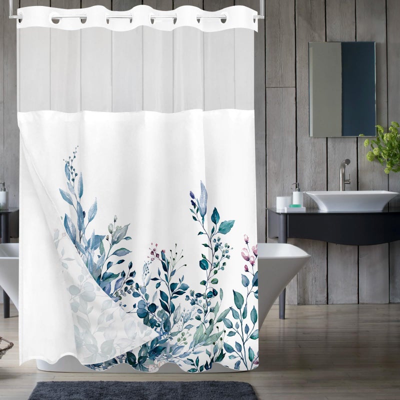 Tititex No Hooks Snap in Liner Blue Eucalyptus Leaves Startain Stain Sets Hotel Luxury Double Place Flace & SEED-SEPRING WINDOW DINCHITIVE 60 × 72 بوصة - Image 1