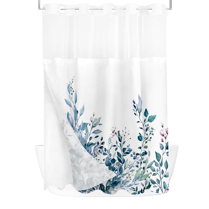 Tititex No Hooks Snap in Liner Blue Eucalyptus Leaves Startain Stain Sets Hotel Luxury Double Place Flace & SEED-SEPRING WINDOW DINCHITIVE 60 × 72 بوصة - Image 4