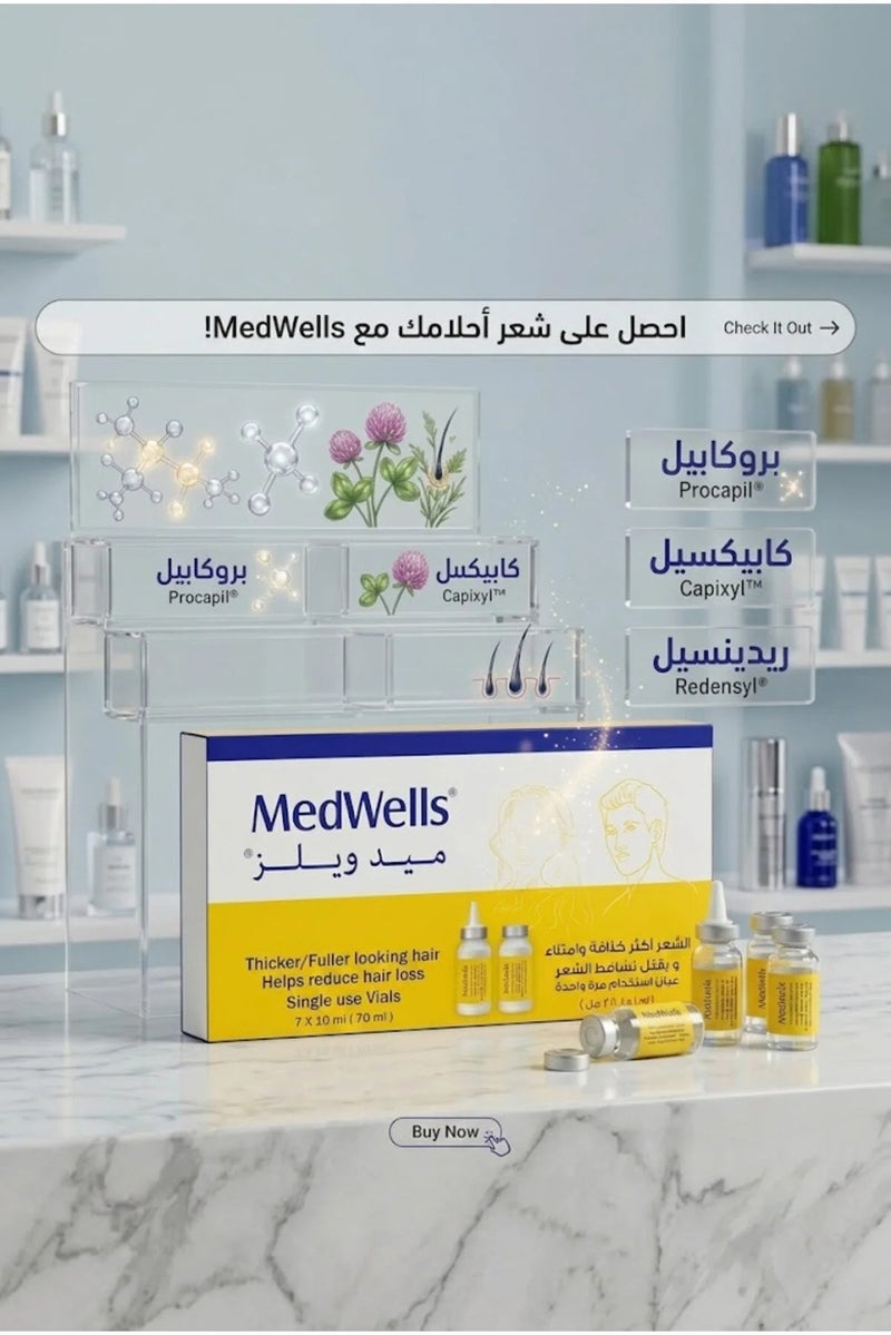ميد ويلز ميدويلز فيال مضاد لتساقط الشعر و يحفز نمو الشعر و يزيد اكثر كثافة وامتلاء الشعر 7* 10 مل - Image 2