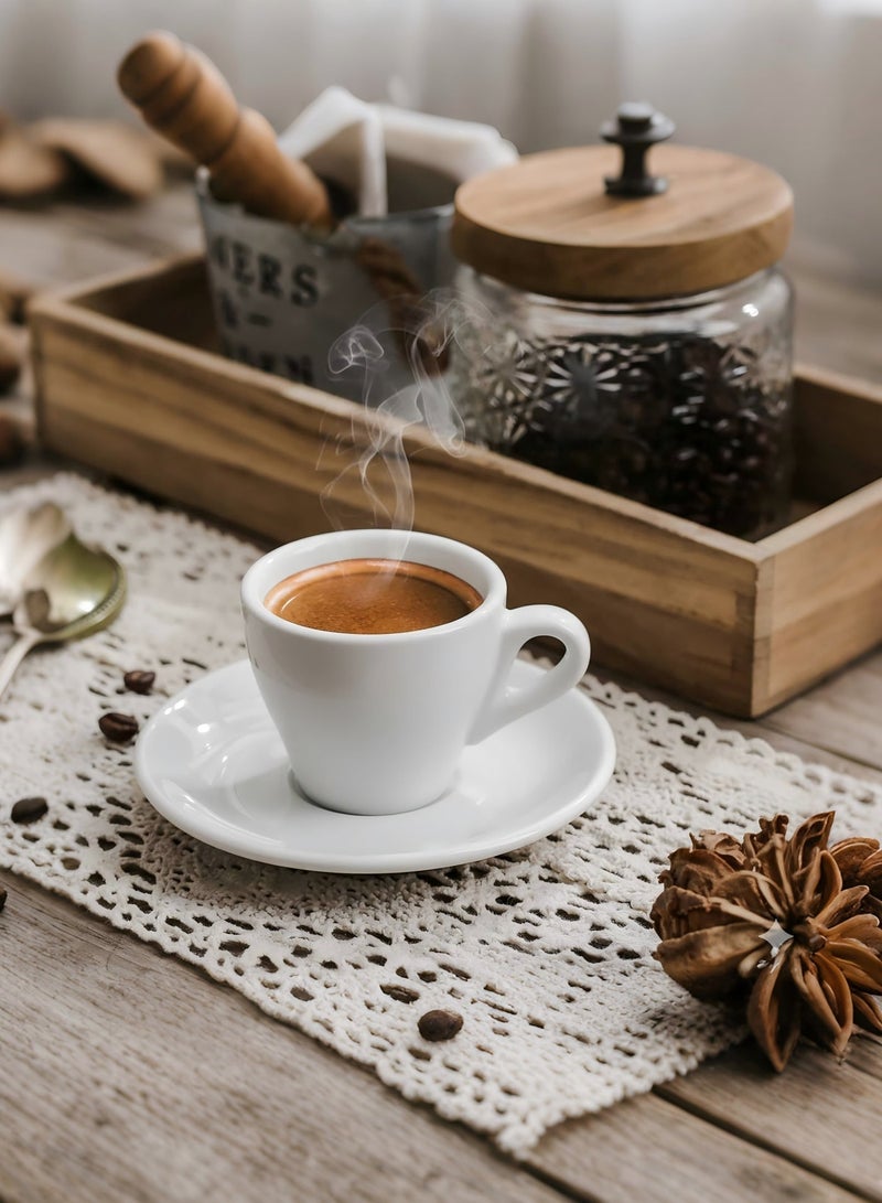 شور كوب قهوة سيراميك، كوب إسبريسو، كوب قهوة عربية، كوب قهوة تركية — كوب وصحن بسعة 90 مل. طقم مناسب للمنزل، المكتب، المطاعم، الهدايا، حفلات الحدائق، وجلسات شاي العصر. - Image 1