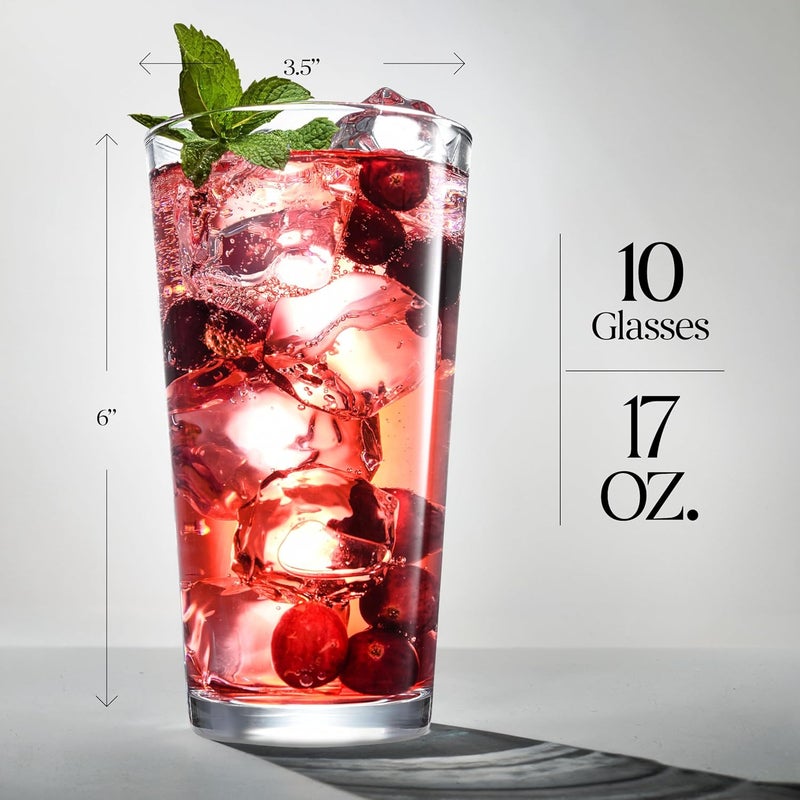 Glaver's Drinking Glasses Set 17 OZ. Highball Glass Cups, Juice, Cocktails, Wine, Iced Tea, Bar Glass. Dishwasher Safe. (Set of 10) Beer Glasses - Image 5