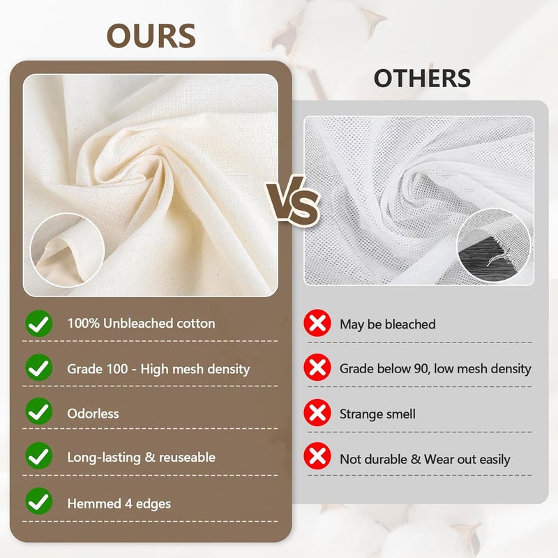 MOXYOY 2 Pcs Hemmed Cheese Cloths for Straining Reusable,50 * 50 cm Cheesecloth,Cotton Cloth Food Strainer,100% Unbleached Pure Cotton Ultra Fine Cheesecloth for Baking,Cooking,Homemade Cheese,Butter - Image 4