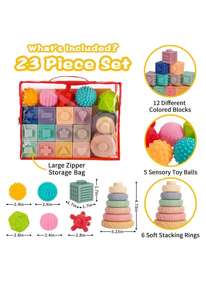 spring flower SpringFlower 3 in 1 Montessori Toys for Babies 0-3-6-12 Months, Soft Baby Teething, Stacking Building Blocks for Infants, Sensory Developmental Education Toys for Toddler Baby 12-18 Months,23 PCS - Image 2