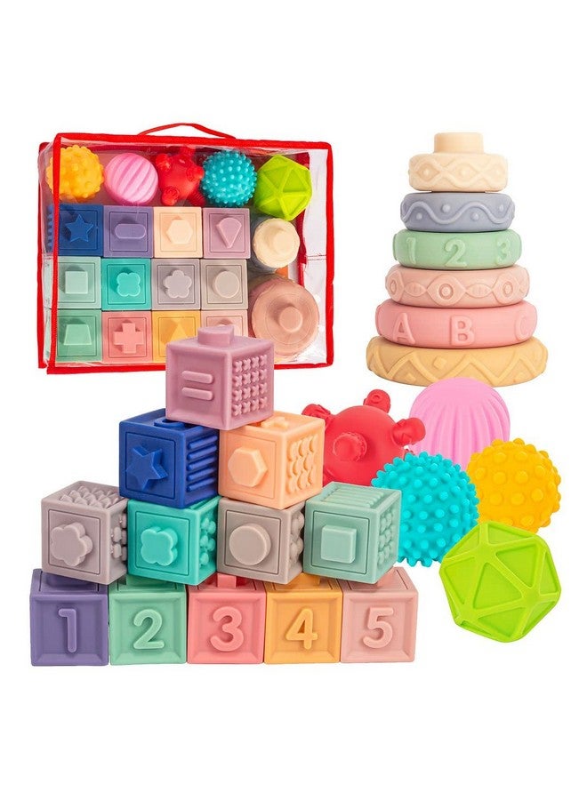 spring flower SpringFlower 3 in 1 Montessori Toys for Babies 0-3-6-12 Months, Soft Baby Teething, Stacking Building Blocks for Infants, Sensory Developmental Education Toys for Toddler Baby 12-18 Months,23 PCS - Image 1