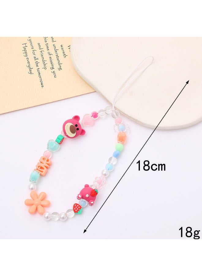 NIBEMINENT Phone Charm/ Chain Strap for Women Girls, Cute Strawberry Bear Cell Phone Case Lanyard Wrist Strap - Image 1