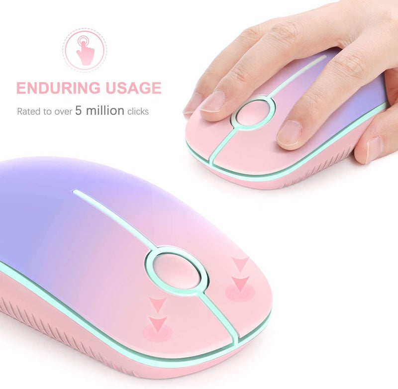 VssoPlor Wireless Mouse, 2.4G Slim Portable Computer Mice with Nano Receiver Quiet Silent Optical Laptop Mouse for Notebook, PC, Laptop, Computer-Pink to Purple - Image 4