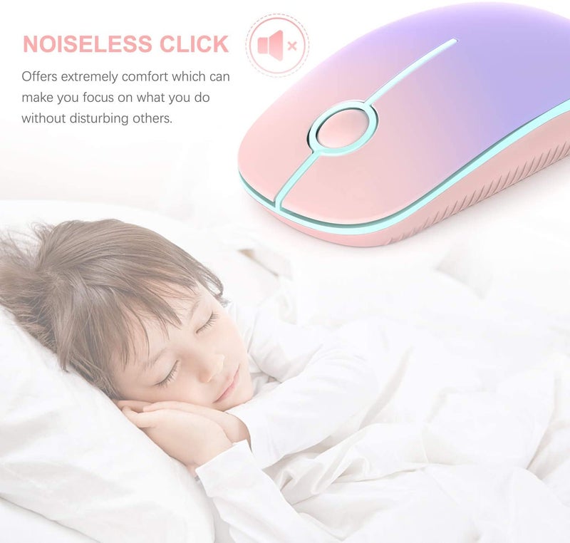 VssoPlor Wireless Mouse, 2.4G Slim Portable Computer Mice with Nano Receiver Quiet Silent Optical Laptop Mouse for Notebook, PC, Laptop, Computer-Pink to Purple - Image 3