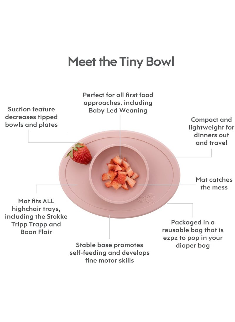 Tiny Collection Set Blush 100 Percent Silicone Cup Spoon and Bowl With Built in Placemat for First Foods Baby Led Weaning Purees Designed by a Pediatric Feeding Specialist 4 Months+
