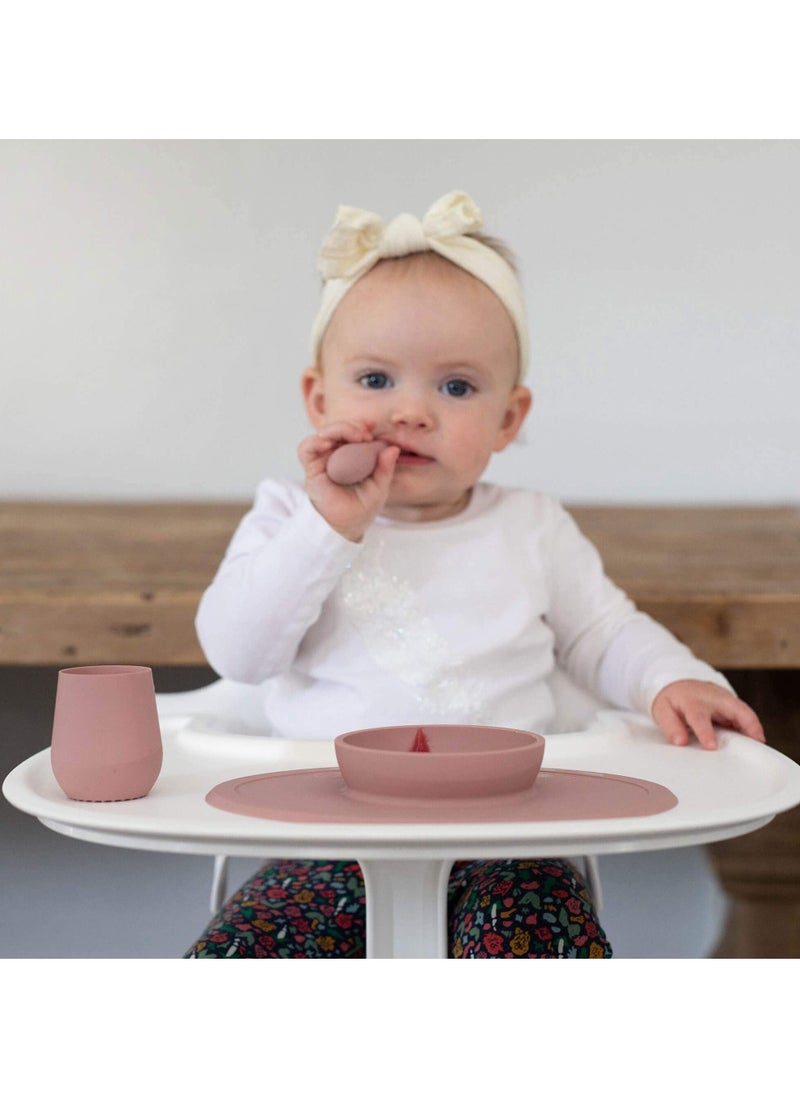 Tiny Collection Set Blush 100 Percent Silicone Cup Spoon and Bowl With Built in Placemat for First Foods Baby Led Weaning Purees Designed by a Pediatric Feeding Specialist 4 Months+