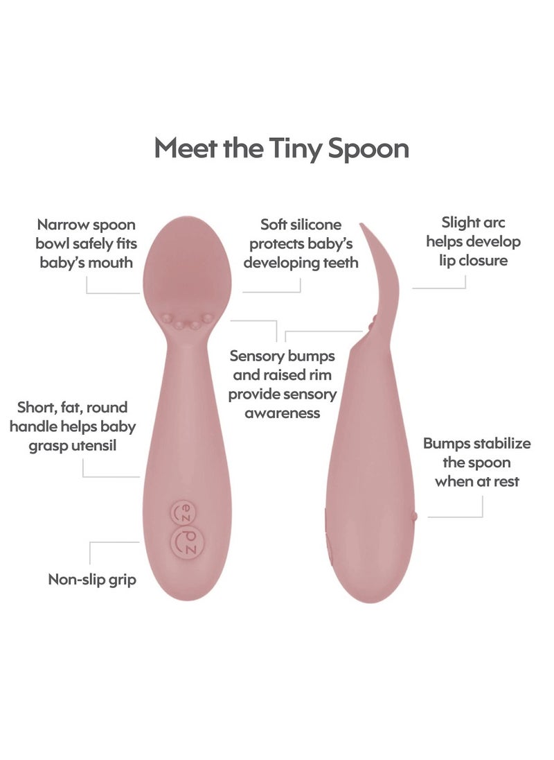 Tiny Collection Set Blush 100 Percent Silicone Cup Spoon and Bowl With Built in Placemat for First Foods Baby Led Weaning Purees Designed by a Pediatric Feeding Specialist 4 Months+