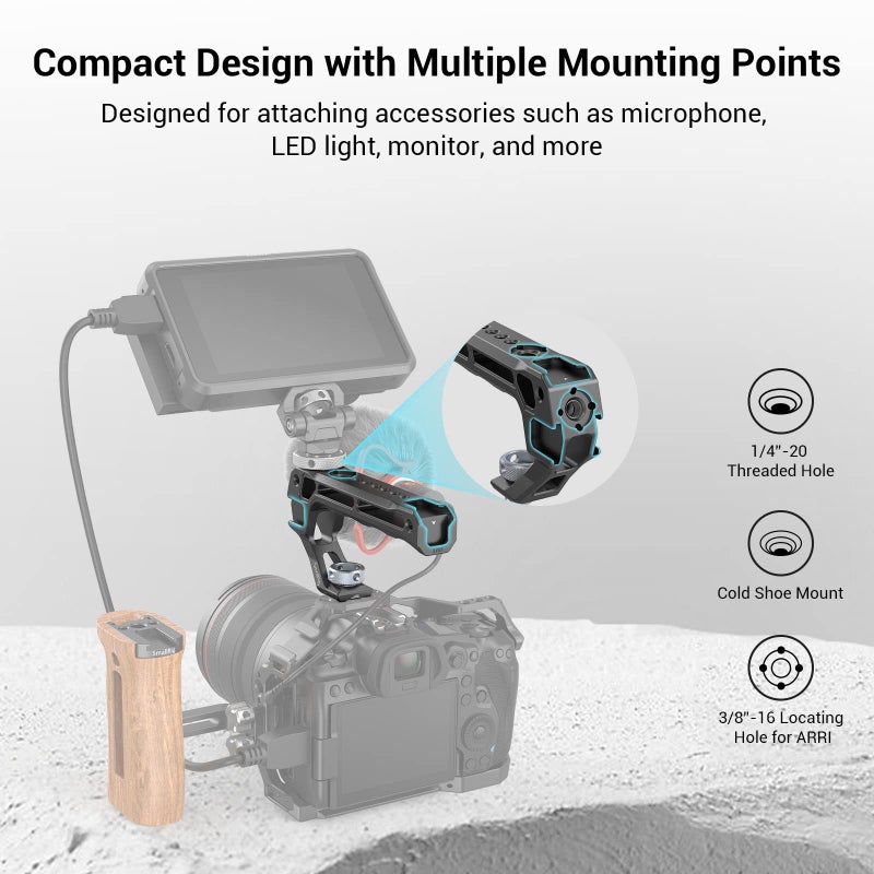 SmallRig Top Handle with 3/8"-16 Locating Pins for ARRI Grip for Camera Cage, Universal Video Rig with 5 Cold Shoe Adapters to Mount DSLR Camera with Microphone/LED Light/Monitor - 3765 - Image 4