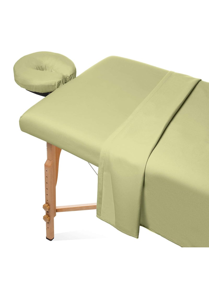 Saloniture - Saloniture 3Piece Microfiber Massage Table Sheet Set  Premium Facial Bed Cover  Includes Flat and Fitted Sheets with Face Cradle Cover  Sage Green - Image 1