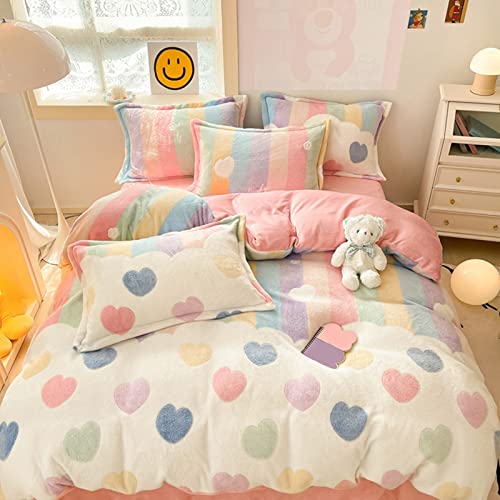 MorroMorn Twin Bedding Sets, Pink Rainbow Duvet Cover Set, Fluffy Comforter Covers Blanket Ultra Soft Kawaii Cute for Girls Kids Toddler Teen Women Twin/Twin XL Size - Image 1