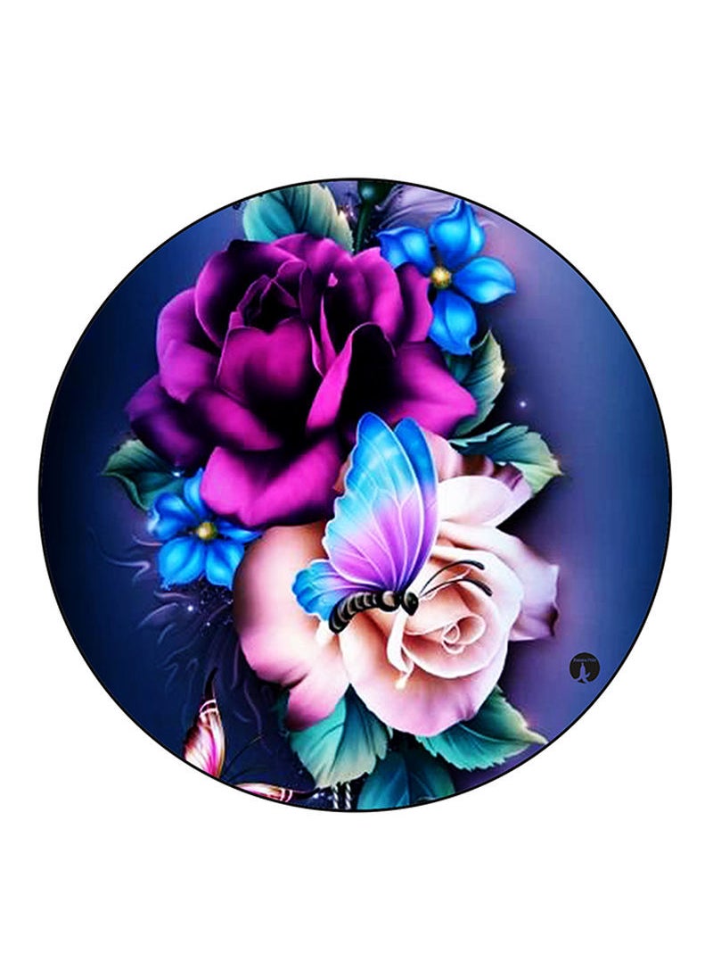 RKN Flowers Printed Mouse Pad  Round  Multicolour 