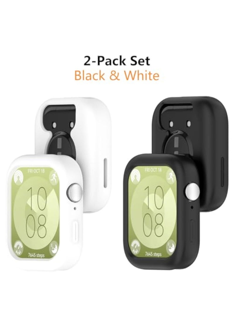 كاست ويف 2Pcs Cases for Huawei Watch Fit 3, Flexible Silicone Cover, Shell Shockproof Scratch-Proof Protector Case, Smartwatch Accessories, Bumper Full Coverage Cover Defense Edge, White and Black - Image 5