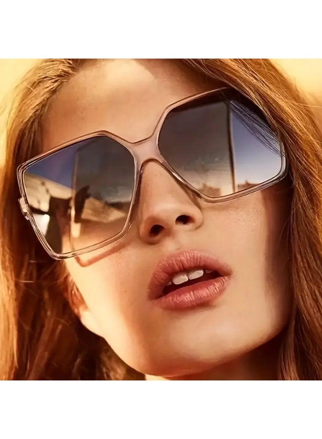 سينت هاوس نظارات شمسية مربعة كبيرة الحجم بتصميم عتيق للنساء، لون شامبانيا أنيق مع لمسات شفافة، عدسات AC، إطار PC، نظارات شمسية مزخرفة بتصميم عتيق (تتضمن حافظة نظارات)، نظارات شمسية - Image 5