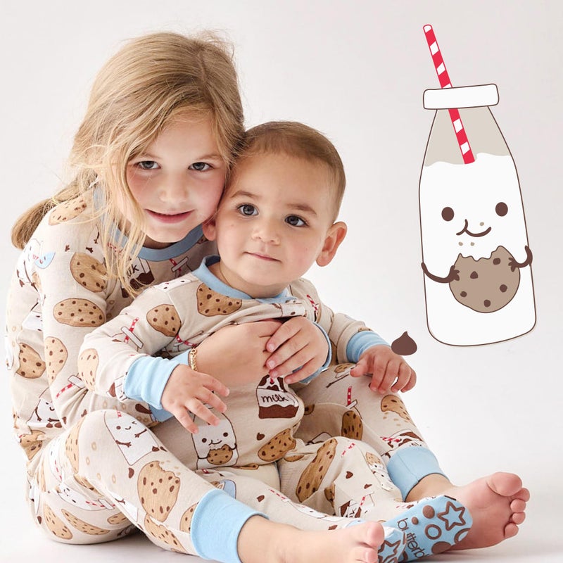 Butterblu Zen Snug-fit 2-Piece Pajamas 100% Organic Cotton Long Sleeve for Boys, Milk N' Cookie Crew, 6 Years - Image 2