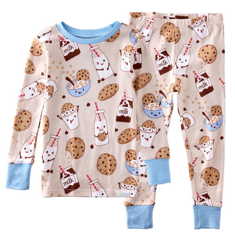 Butterblu Zen Snug-fit 2-Piece Pajamas 100% Organic Cotton Long Sleeve for Boys, Milk N' Cookie Crew, 6 Years - Image 1