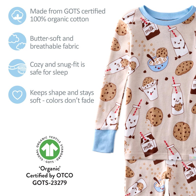 Butterblu Zen Snug-fit 2-Piece Pajamas 100% Organic Cotton Long Sleeve for Boys, Milk N' Cookie Crew, 6 Years - Image 5