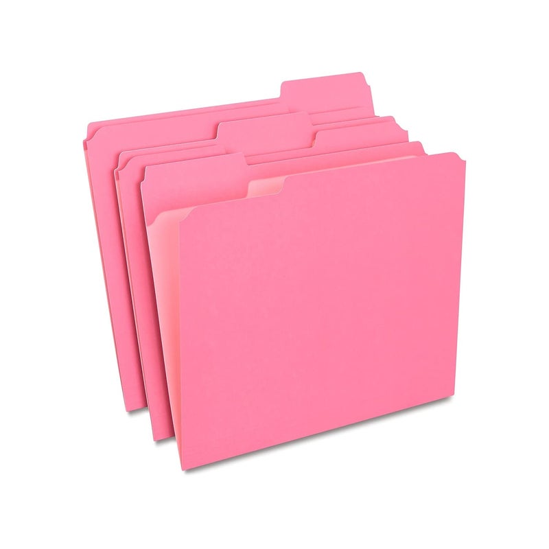 Staples 508952 Colored File Folders wReinforced Tabs Letter 3 Tab Pink 100Box