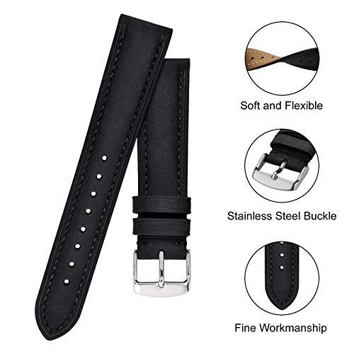 BISONSTRAP Watch Strap 20mm, Vintage Leather Replacement Watch Band, Black - Image 4