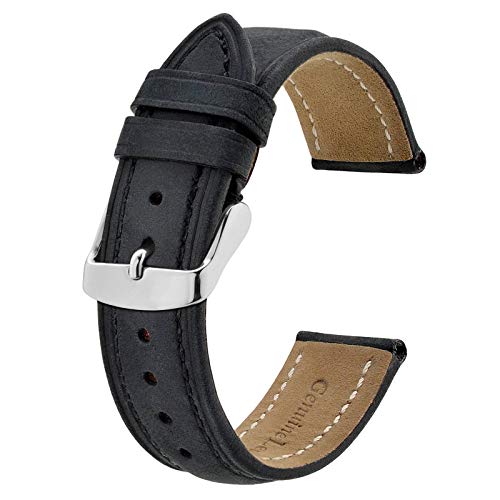 BISONSTRAP Watch Strap 20mm, Vintage Leather Replacement Watch Band, Black - Image 1