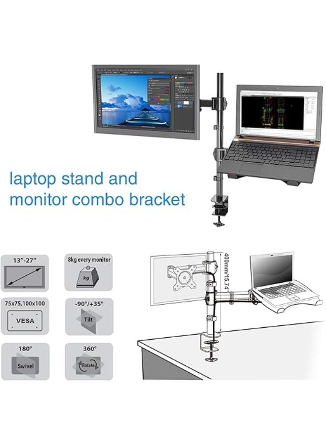 Monitor & Laptop Desk Mount – Adjustable Stand for 13–27" Screens with VESA 75/100, Fully Movable, Includes Laptop/Tablet Holder - Image 2