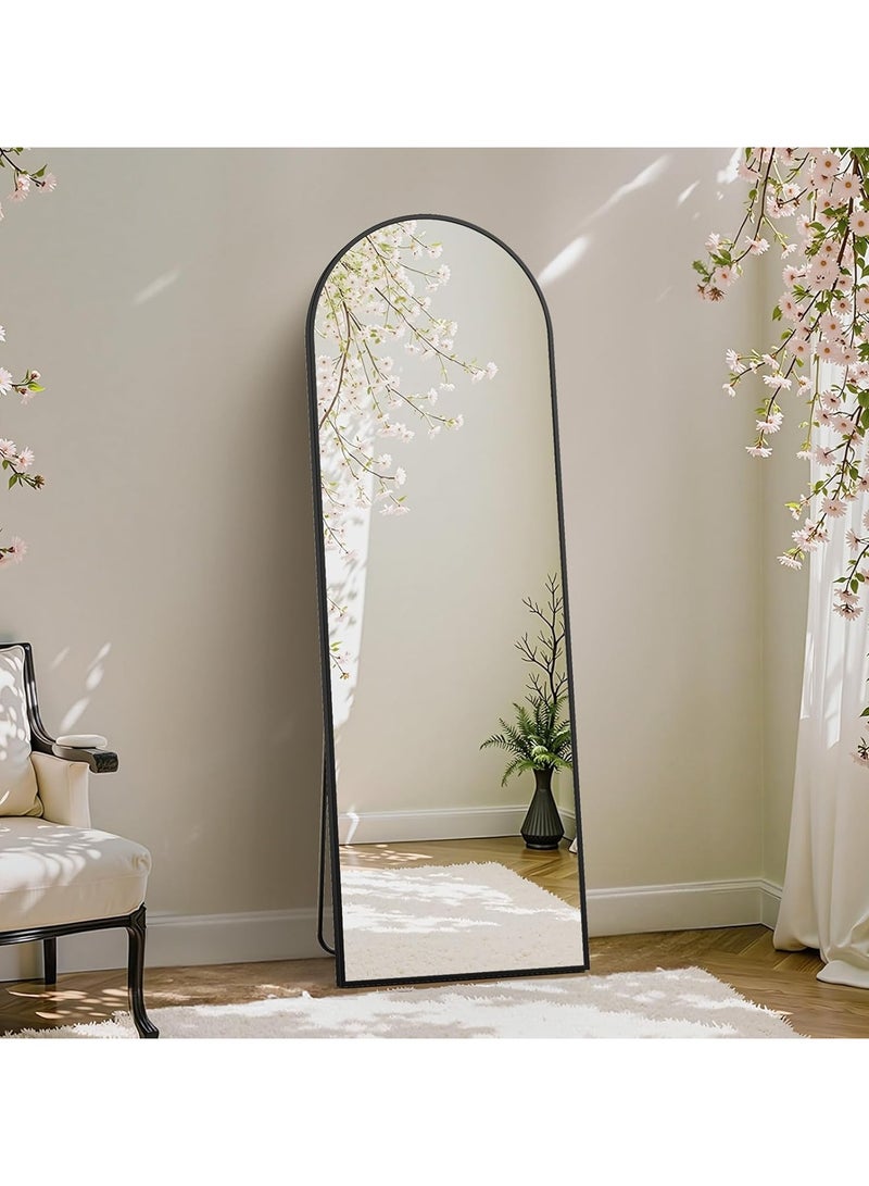 YQbest Arched Full Length Mirror with Stand Floor Standing Aluminum Frame for Bedroom Body Hanging Leaning Modern Simple Home Decor Shatter-proorf Nano Glass Wall Decor Mirror For Living Room Cloakroom Black - Image 5