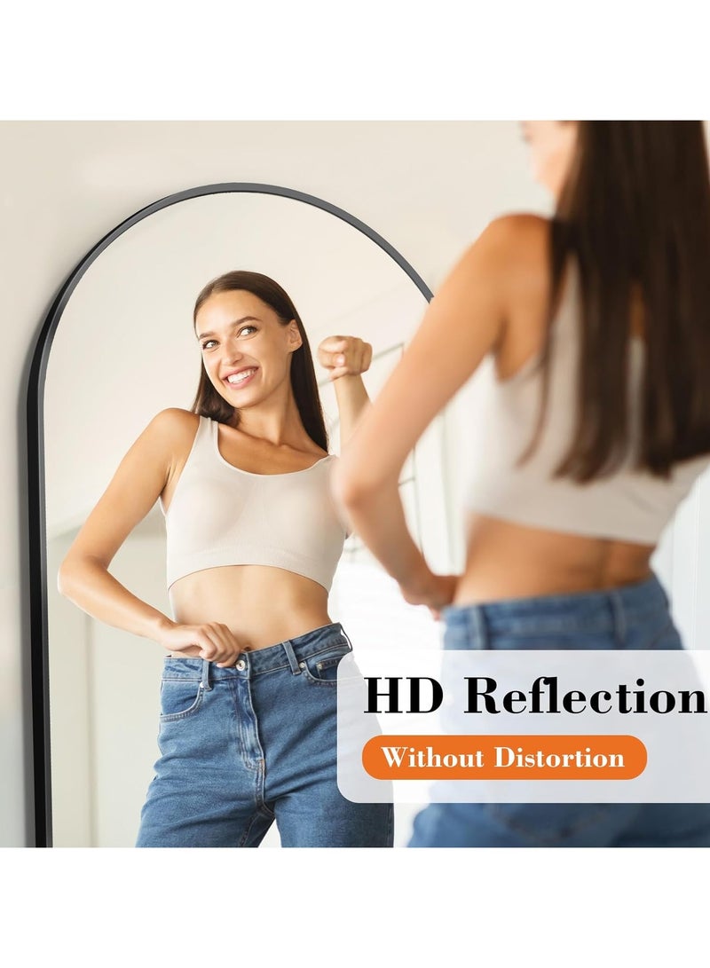 YQbest Arched Full Length Mirror with Stand Floor Standing Aluminum Frame for Bedroom Body Hanging Leaning Modern Simple Home Decor Shatter-proorf Nano Glass Wall Decor Mirror For Living Room Cloakroom Black - Image 4