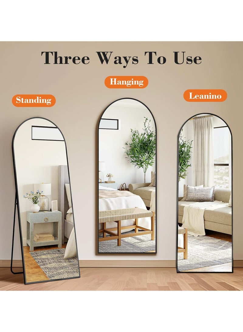 YQbest Arched Full Length Mirror with Stand Floor Standing Aluminum Frame for Bedroom Body Hanging Leaning Modern Simple Home Decor Shatter-proorf Nano Glass Wall Decor Mirror For Living Room Cloakroom Black - Image 3