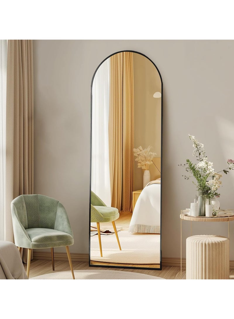 YQbest Arched Full Length Mirror with Stand Floor Standing Aluminum Frame for Bedroom Body Hanging Leaning Modern Simple Home Decor Shatter-proorf Nano Glass Wall Decor Mirror For Living Room Cloakroom Black - Image 1