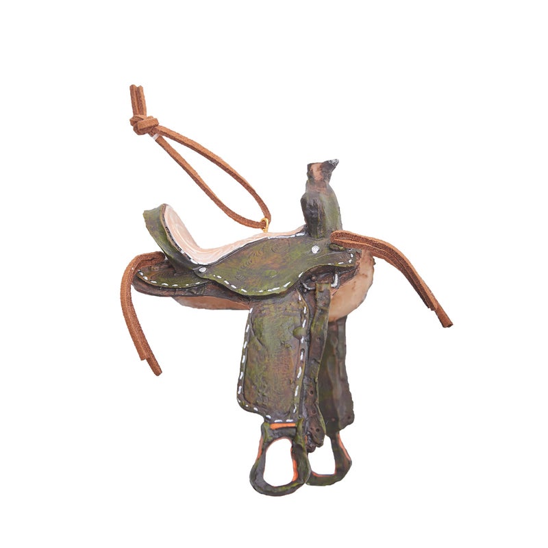 Gallerie II Western Saddle Horse Brown Leather Polyresin Equestrian Decor Decorative Christmas Xmas Hanging Handcrafted Ornament for The Cowboy Cowgirl Brown