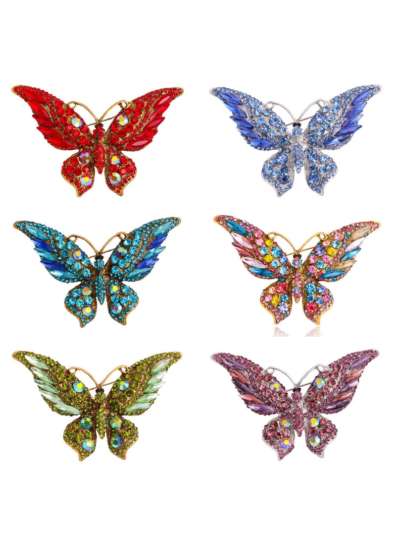 KASTWAVE 6 Pcs Women's Rhinestone Big Butterfly Brooch Variety Styles Butterfly Brooch Multi-Color Brooch Pin Cute Butterfly Corsages Brooches Decoration Butterfly Brooch Pin Set for Women Girls - Image 1