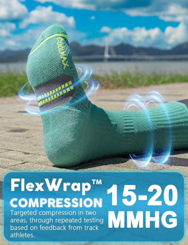 Juclise Womens Coolmax Bamboo Viscose Compression Running Crew Socks, Moisture-Wicking Anti-Blister Hiking&Gym Athletic (US, Alpha, Medium, Regular, Regular, Bright Lilac+Frosty Green+Aqua) - Image 5