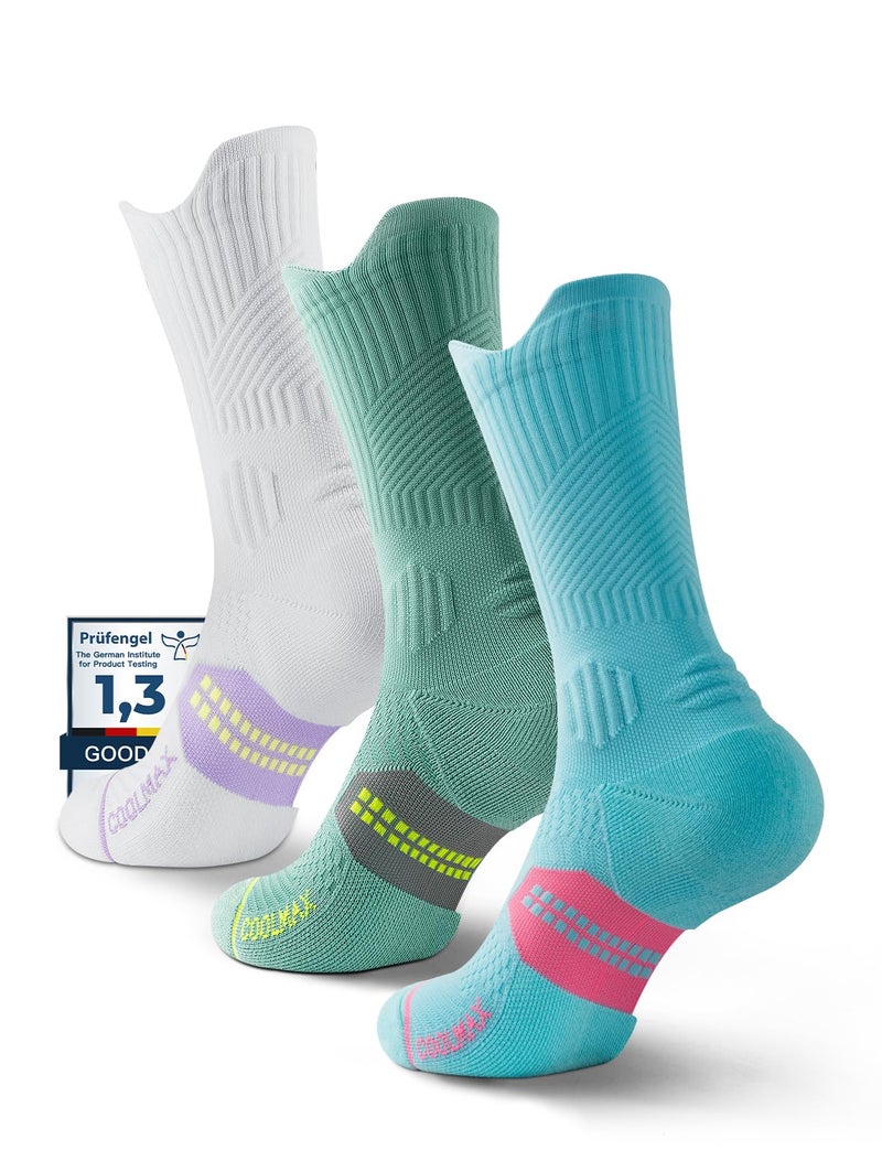 Juclise Womens Coolmax Bamboo Viscose Compression Running Crew Socks, Moisture-Wicking Anti-Blister Hiking&Gym Athletic (US, Alpha, Medium, Regular, Regular, Bright Lilac+Frosty Green+Aqua) - Image 1