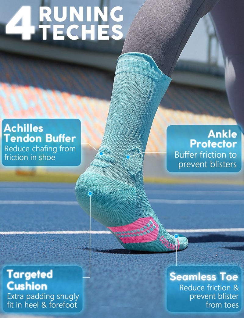 Juclise Womens Coolmax Bamboo Viscose Compression Running Crew Socks, Moisture-Wicking Anti-Blister Hiking&Gym Athletic (US, Alpha, Medium, Regular, Regular, Bright Lilac+Frosty Green+Aqua) - Image 4