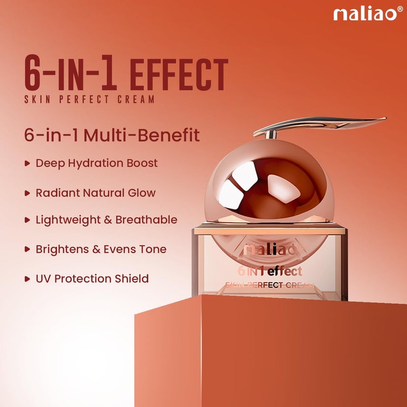 Maliao 6in1 Effect Skin Perfect Cream BB CC Cream Hybrid Brightening Hydrating Pore Minimizing Lightweight Foundation AllinOne Makeup Base 30g - Image 3
