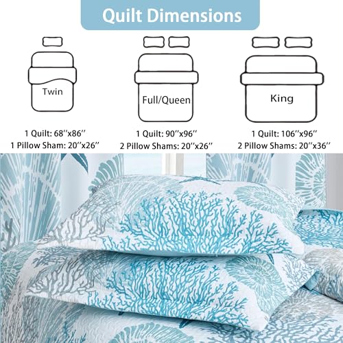 Tritard 3 Piece Coastal Quilt Sets Full/Queen Size - Reversible Microfiber Quilts with 2 Shams Soft Lightweight Beach Bedding Nautical Bedspread Coverlet Summer Comforter for All Season, 90''x96'', C1 - Image 5