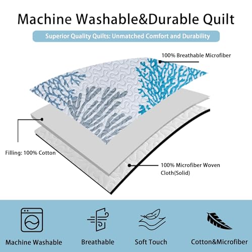 Tritard 3 Piece Coastal Quilt Sets Full/Queen Size - Reversible Microfiber Quilts with 2 Shams Soft Lightweight Beach Bedding Nautical Bedspread Coverlet Summer Comforter for All Season, 90''x96'', C1 - Image 4