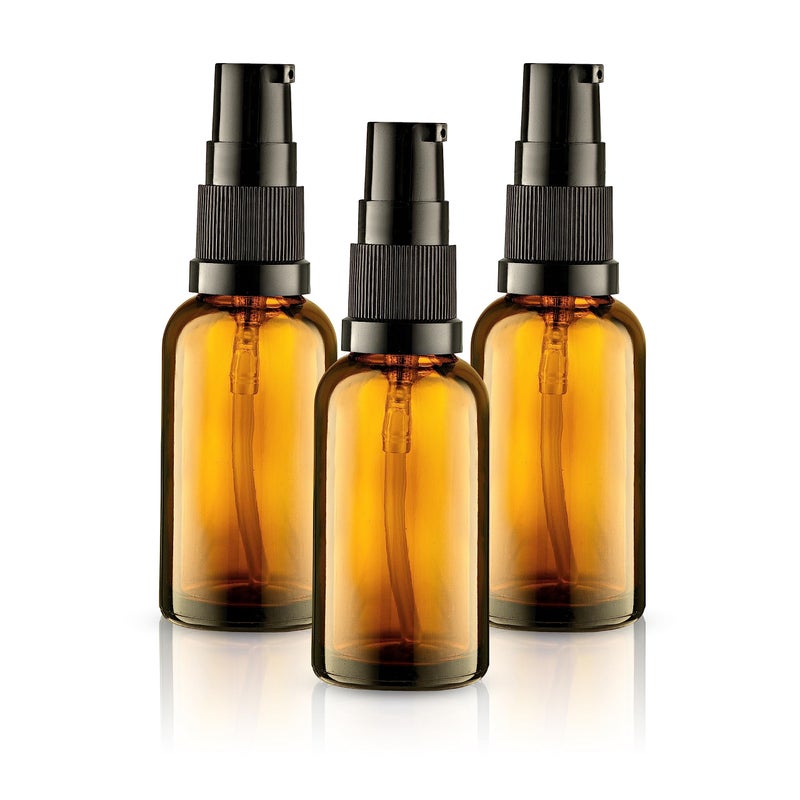 VitalUp 3 Pack Empty Refillable Glass Amber Pump Bottle Ideal for Lotion Cream Essential Oil Travel Small Container 30ml - Image 2