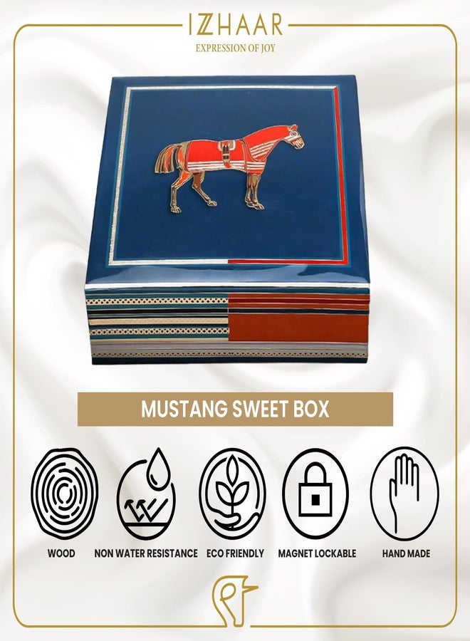 IZZHAAR Mustang Wooden Sweet Box with Lacquered Top (1kg) - Elegant Multi-Purpose Designer Empty Mithai & Dry Fruit Box for Wedding Gifts & Snacks Packaging - Image 3