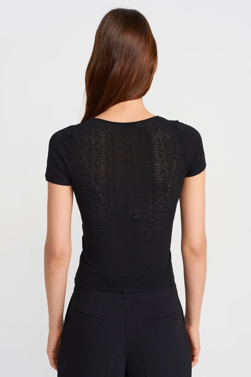 Dilvin Black DILVIN Slim Fit Ribbed Textured Blouse for Women | Best Price UAE