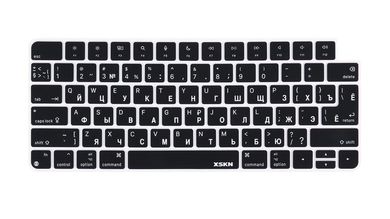 XSKN Shortcut and Language seriers Silicone Keyboard Cover Skin for 2021 New M1 Chip iMac Magic Keyboard with Touch ID A2449 with Lock Key A2450 Without Numeric keypad (US&EU Version Russian Black) - Image 1