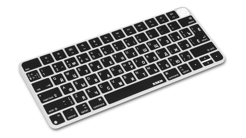 XSKN Shortcut and Language seriers Silicone Keyboard Cover Skin for 2021 New M1 Chip iMac Magic Keyboard with Touch ID A2449 with Lock Key A2450 Without Numeric keypad (US&EU Version Russian Black) - Image 2